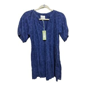 Marigold Eyelet Royal Blue Eyelet Mini Babydoll Dress NWT Size XS Retail $169